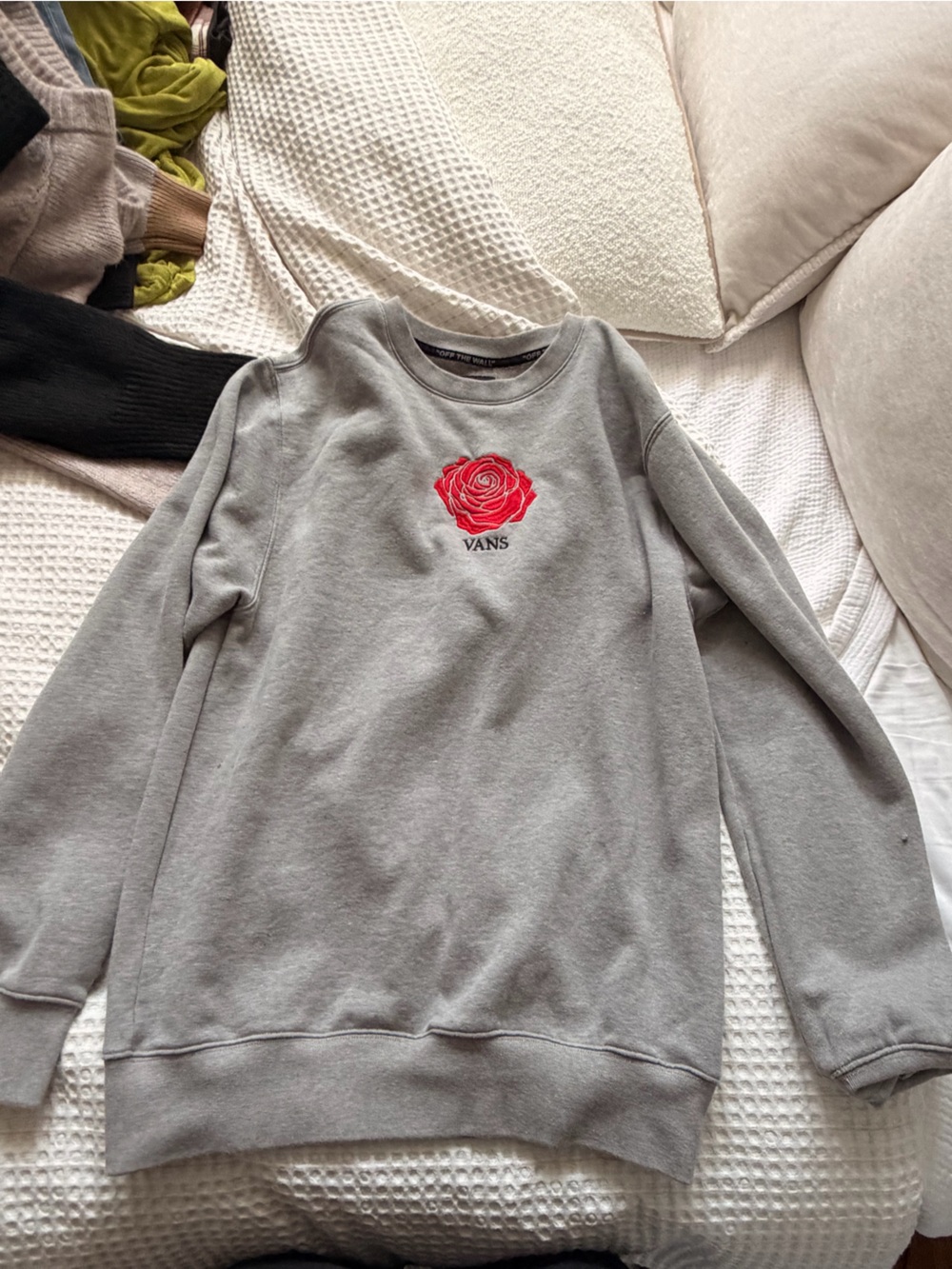 Vans Gray Sweatshirt with Red Rose Logo